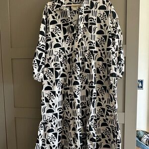 Anthropologie Maeve Bettina Black and White Geometric Tiered Maxi Dress